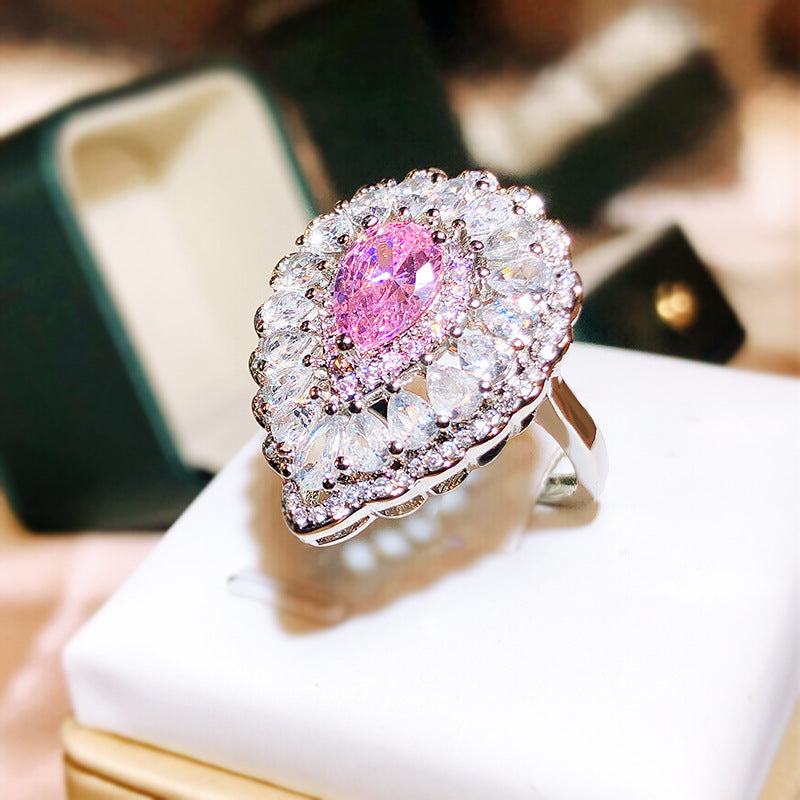 Felistly Jewelry: Ultra Sparkling Cherry Pink Gemstone Oval Ring for Women - Adjustable Open Band, Violet Purple Statement Ring Jewelry