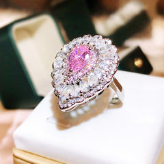 Felistly Jewelry: Ultra Sparkling Cherry Pink Gemstone Oval Ring for Women - Adjustable Open Band, Violet Purple Statement Ring Jewelry