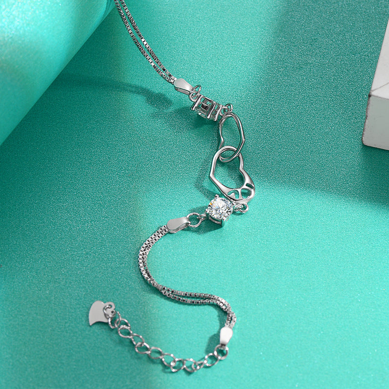 Felistly Jewelry: S925 Sterling Silver Moissanite Heart Bracelet - Fashionable & Versatile Minimalist Design