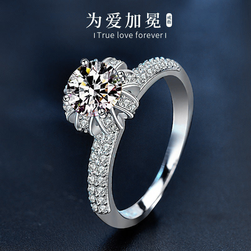 Crown for Love Moissanite Ring - Platinum Plated 925 Silver engagement rings for women