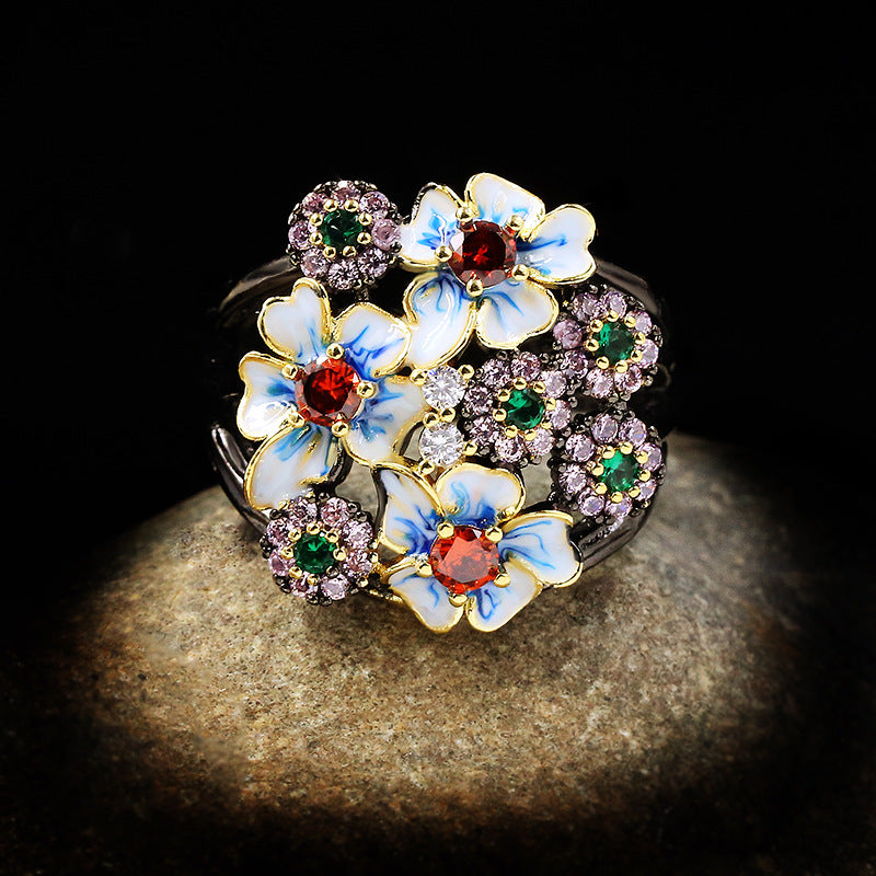 Felistly Jewelry: Fashion Colorful Cubic Zirconia Ring - Floral Gold-Tone Women's Jewelry