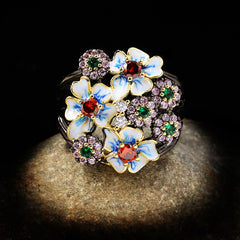 Felistly Jewelry: Fashion Colorful Cubic Zirconia Ring - Floral Gold-Tone Women's Jewelry