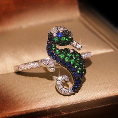 Felistly Jewelry: Bestseller Seahorse-Inspired Topaz & Colored Zircon Ring for Women, Creative Ocean-Themed Statement Ring