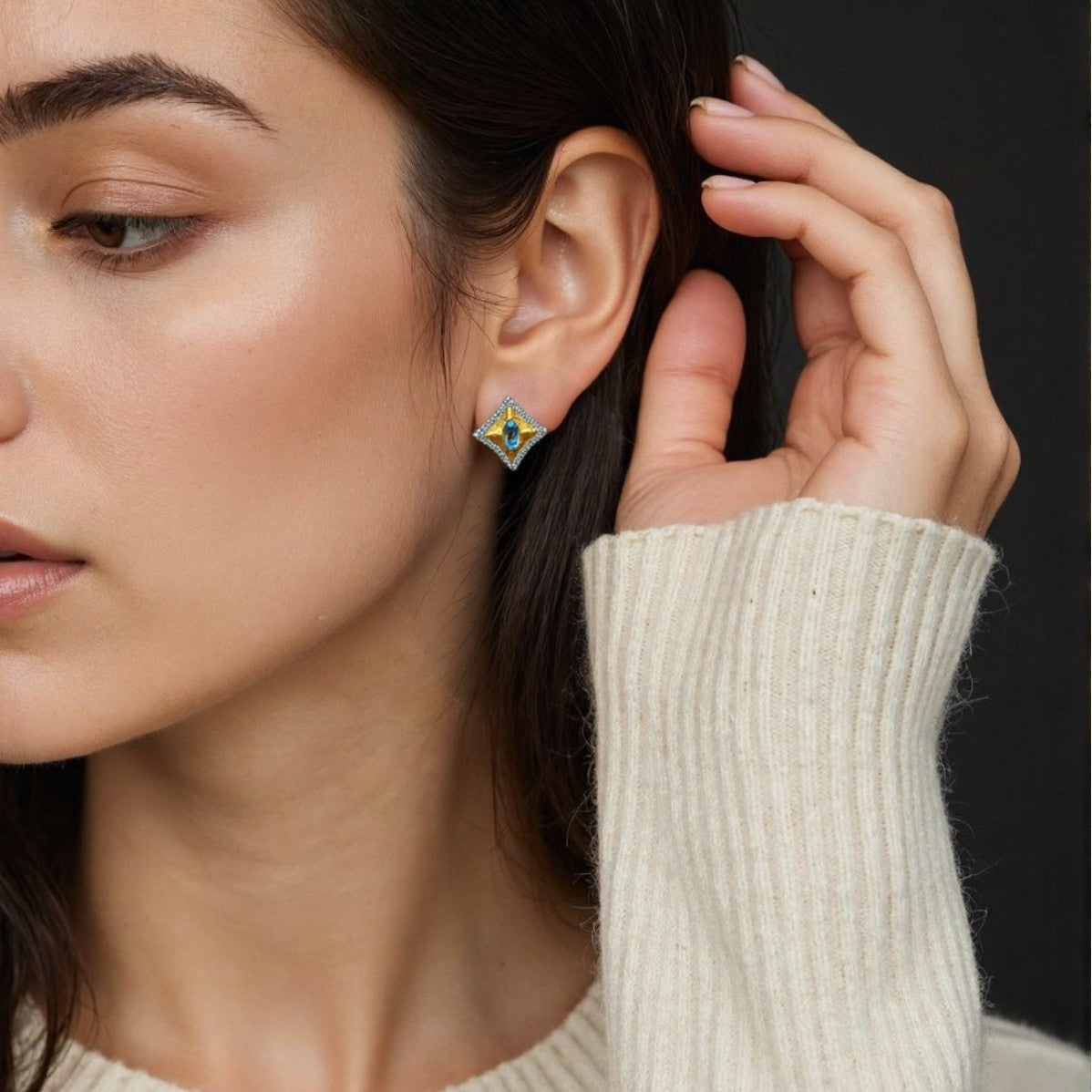 Designer Natural Gemstone Earrings - 18K Gold Plated 925 Silver Dainty Jewelry