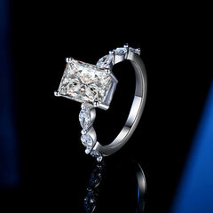 Luxury 3ct Rectangular Moissanite Ring – Platinum-Plated 925 Silver 'Starry Sky' Collection