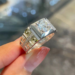 Felistly Jewelry: men gents ring S925 Sterling Silver Moissanite Men's Ring 1ct D Color Closed Thick Plated White Gold Bold & Minimalist Style