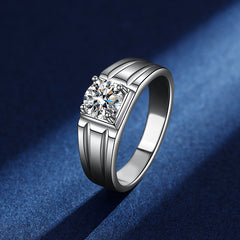 Felistly Jewelry: Men gents ring Men's S925 Sterling Silver Moissanite Ring – 1 Carat 8 Hearts & Arrows, Passes Diamond Tester, Brushed Finish, Minimalist Business Style