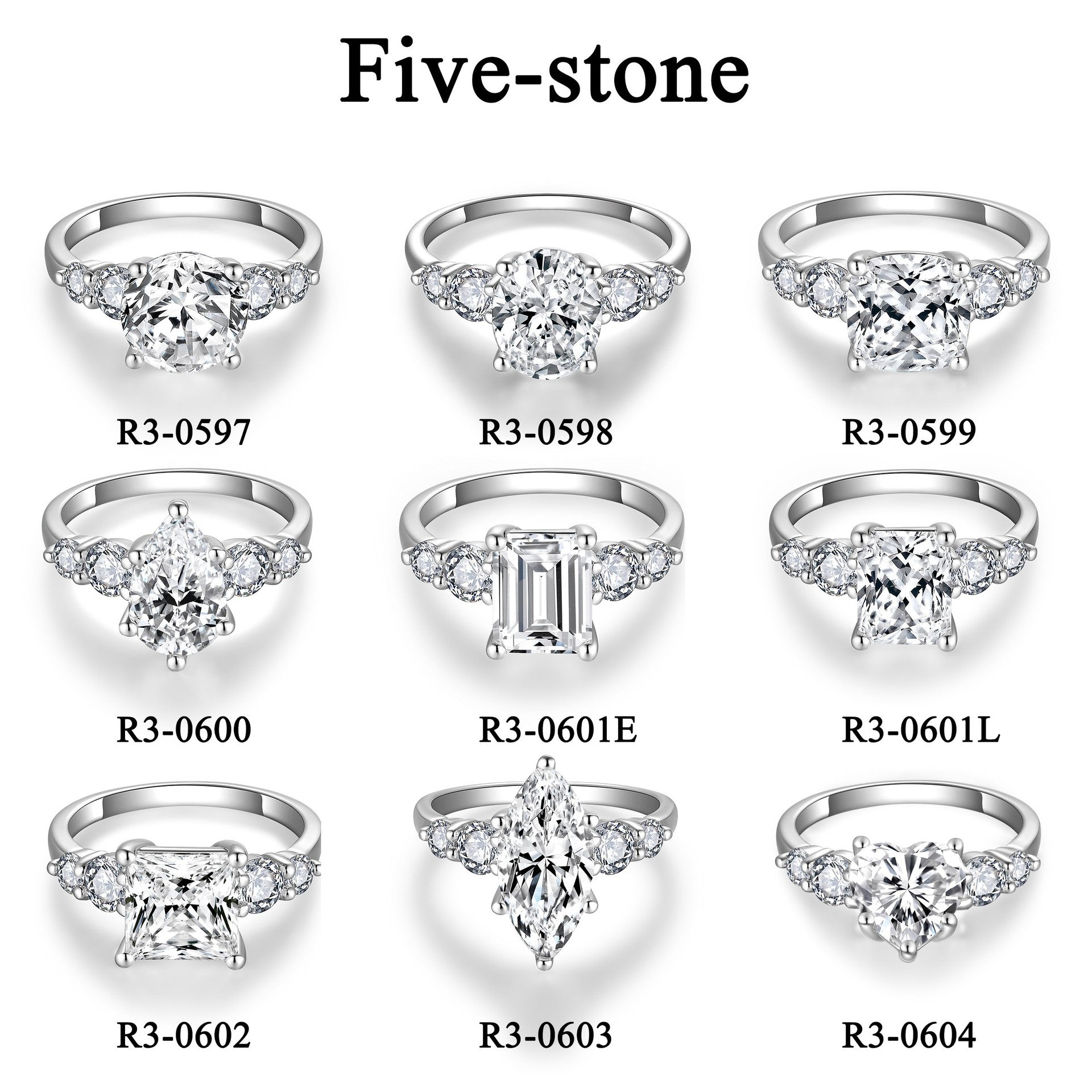 Felistly Jewelry: 3 Carat Moissanite Five-Stone Ring - Unique Design in Sterling Silver 18K Gold Plated, Engagement Ring for Women