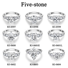 Felistly Jewelry: 3 Carat Moissanite Five-Stone Ring - Unique Design in Sterling Silver 18K Gold Plated, Engagement Ring for Women