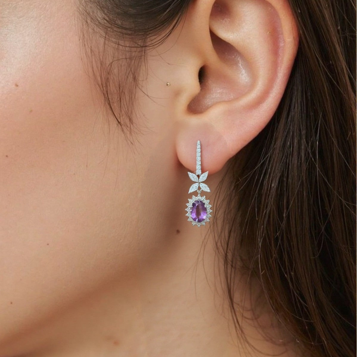 Nature-Inspired Floral Butterfly Earrings - 925 Silver & 18K Gold Long Drop Earrings with Natural Gemstones