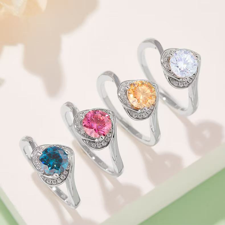1ct D Color Moissanite Floral Ring - Rhodium-Plated Sterling Silver for Her | vintage inspired moissanite engagement rings