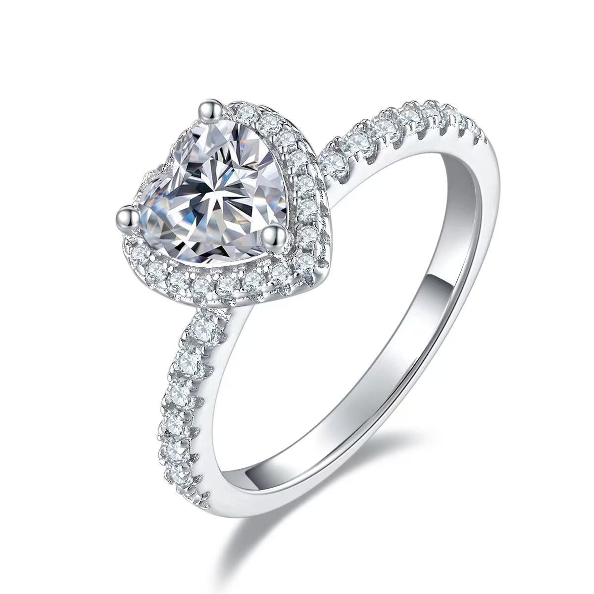 engagement rings for women 1-Carat D Color Moissanite Heart-Shaped Ring - Sterling Silver Rhodium Plated for Women |elongated cushion cut with wedding band