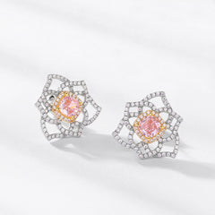 4.5ct Geometric Floral Studs - 925 Silver Pink Lab Diamond Earrings (Understated Elegance)