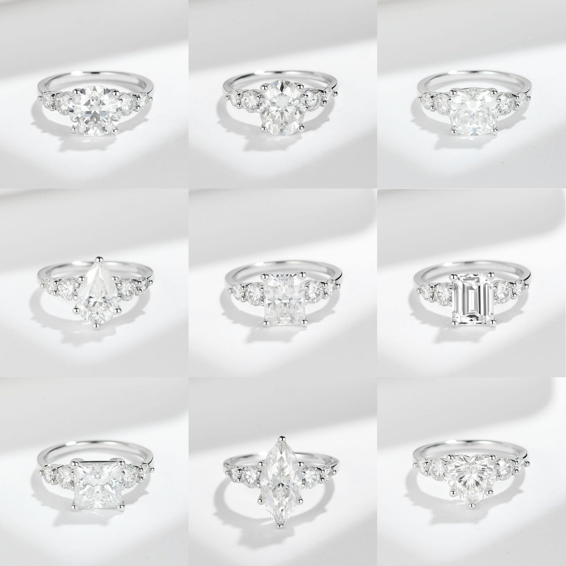 Felistly Jewelry: 3 Carat Moissanite Five-Stone Ring - Unique Design in Sterling Silver 18K Gold Plated, Engagement Ring for Women