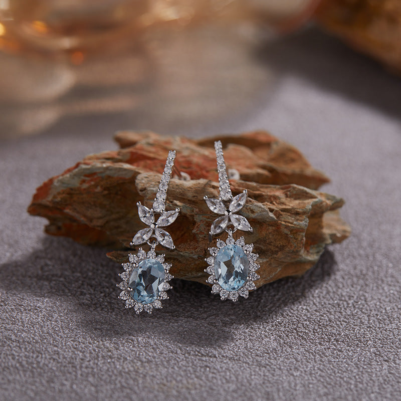 Nature-Inspired Floral Butterfly Earrings - 925 Silver & 18K Gold Long Drop Earrings with Natural Gemstones