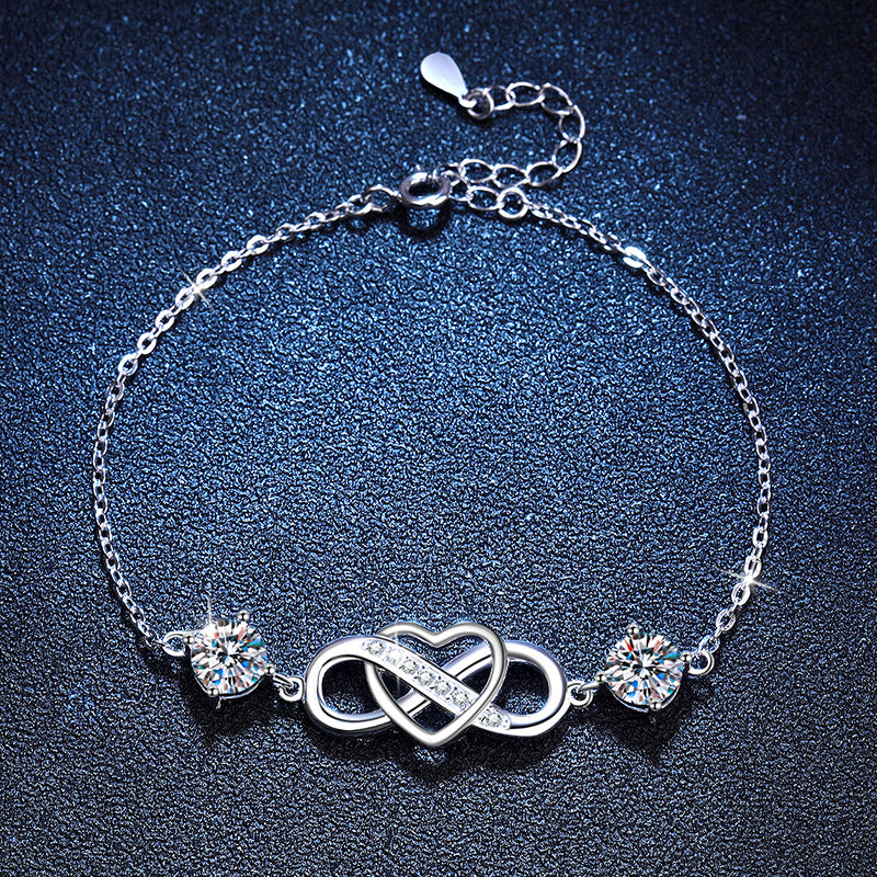 Felistly Jewelry: 2CT D Color Moissanite Bracelet - 925 Silver Adjustable Couple's Jewelry with Eternal Love Charm