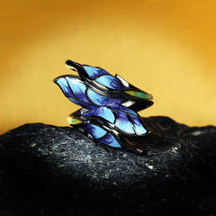 Felistly Jewelry: Enamel Color Ring, Cloisonné Craft Butterfly Flower Diamond Inlay Ring for Women