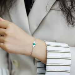 Modern Geometric Bracelet - Lab-Created Emerald & Ruby in 925 Silver (Women's Stackable Jewelry)