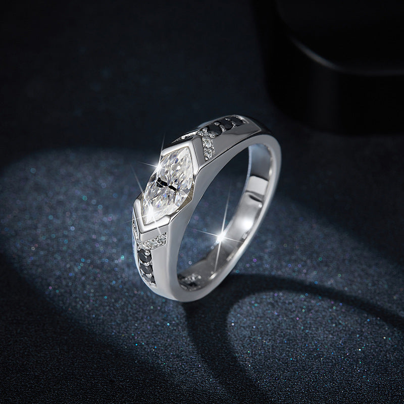 Unique 1ct Marquise Moissanite Ring - 5x10mm Elongated Cut in Platinum Plated 925 Silver