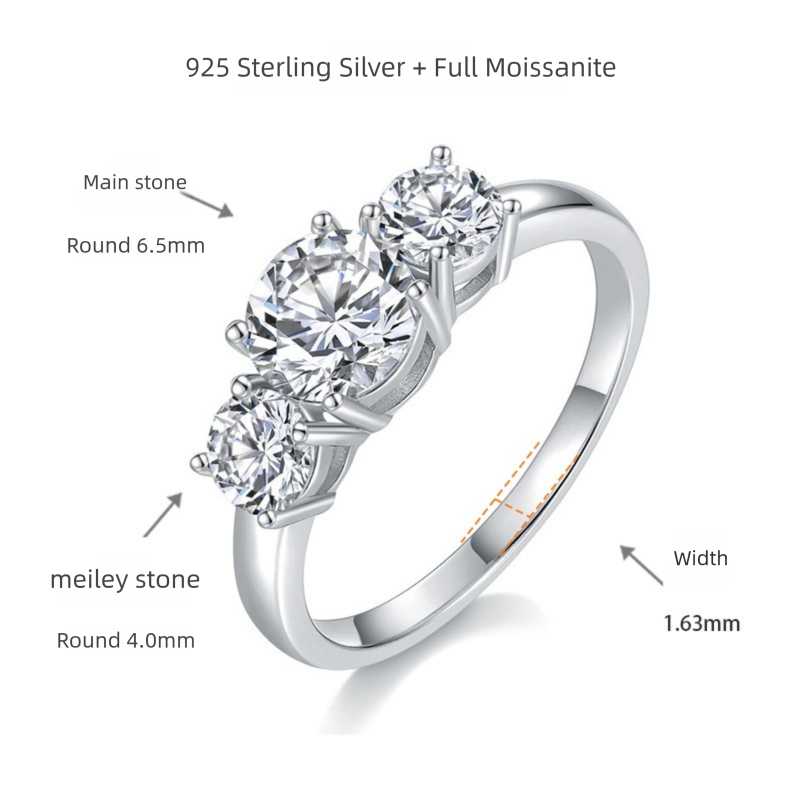 moissanite vintage rings three-Stone 1ct & 2*0.5ct D Moissanite Ring - Platinum Plated 925 Silver 'Three Lives' Jewelry engagement rings for women
