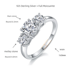 moissanite vintage rings three-Stone 1ct & 2*0.5ct D Moissanite Ring - Platinum Plated 925 Silver 'Three Lives' Jewelry engagement rings for women
