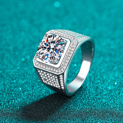 Men gents ring Men's 5ct Giant Moissanite Ring - 925 Silver Power Jewelry for Dominant Style