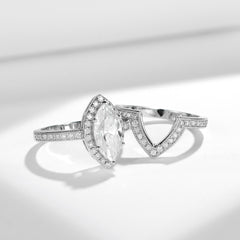 Felistly Jewelry: engagement rings for women | Petite French-Inspired Vintage Beaded 6x12mm Marquise 2ct Ring Set in Sterling Silver 18K Gold Plated | elongated cushion cut with wedding band