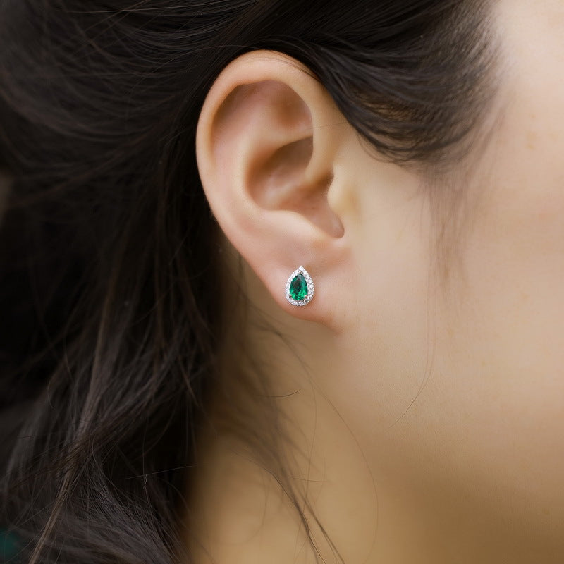Minimalist Luxury Teardrop Earrings for Women – S925 Silver with Lab-Created Colored Gemstones