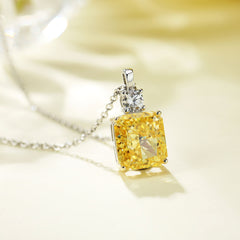 Luxury 10mm Square Octagon Lab Diamond Pendant – 18K Gold Plated Sterling Silver Necklace