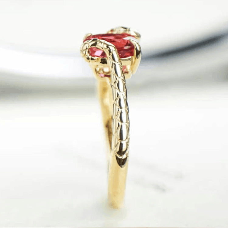 Felistly Jewelry: Bestselling Stylish Ins Minimalist Niche Ring Single Coil Snake Scale Glittering Red Stone Serpent Ring