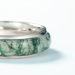 wedding bands for women | Trendy Minimalist Natural Moss Agate Ring – S925 Sterling Silver Green Dendritic Stone Cocktail Ring, Western Fashion