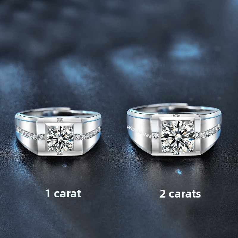 Felistly Jewelry: Men gents ring Sterling Silver S925 2ct Moissanite Men's Ring Bold Open Gap Design Edgy Statement Piece - Independent Designer Collection