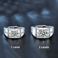 Felistly Jewelry: Men gents ring Sterling Silver S925 2ct Moissanite Men's Ring Bold Open Gap Design Edgy Statement Piece - Independent Designer Collection