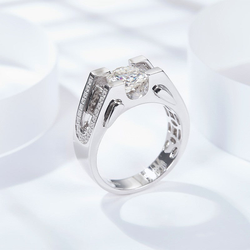 Felistly Jewelry: Men gents ring 2CT Moissanite Men's Ring in S925 Sterling Silver - Luxury Minimalist Design, Elegant Wedding Band Jewelry for Men