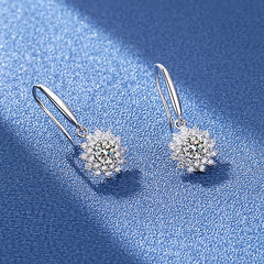 Sunflower Moissanite Earrings - 925 Silver French Pavé Jewelry (Hook/Stud Combo)