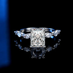 Luxury 3ct Rectangular Moissanite Ring – Platinum-Plated 925 Silver 'Starry Sky' Collection