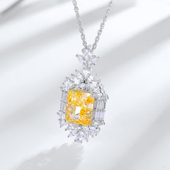 Luxury 24CT High Carbon Diamond Statement Necklace - Featuring 8x10mm Snowflake Cut Yellow Diamond in 925 Sterling Silver