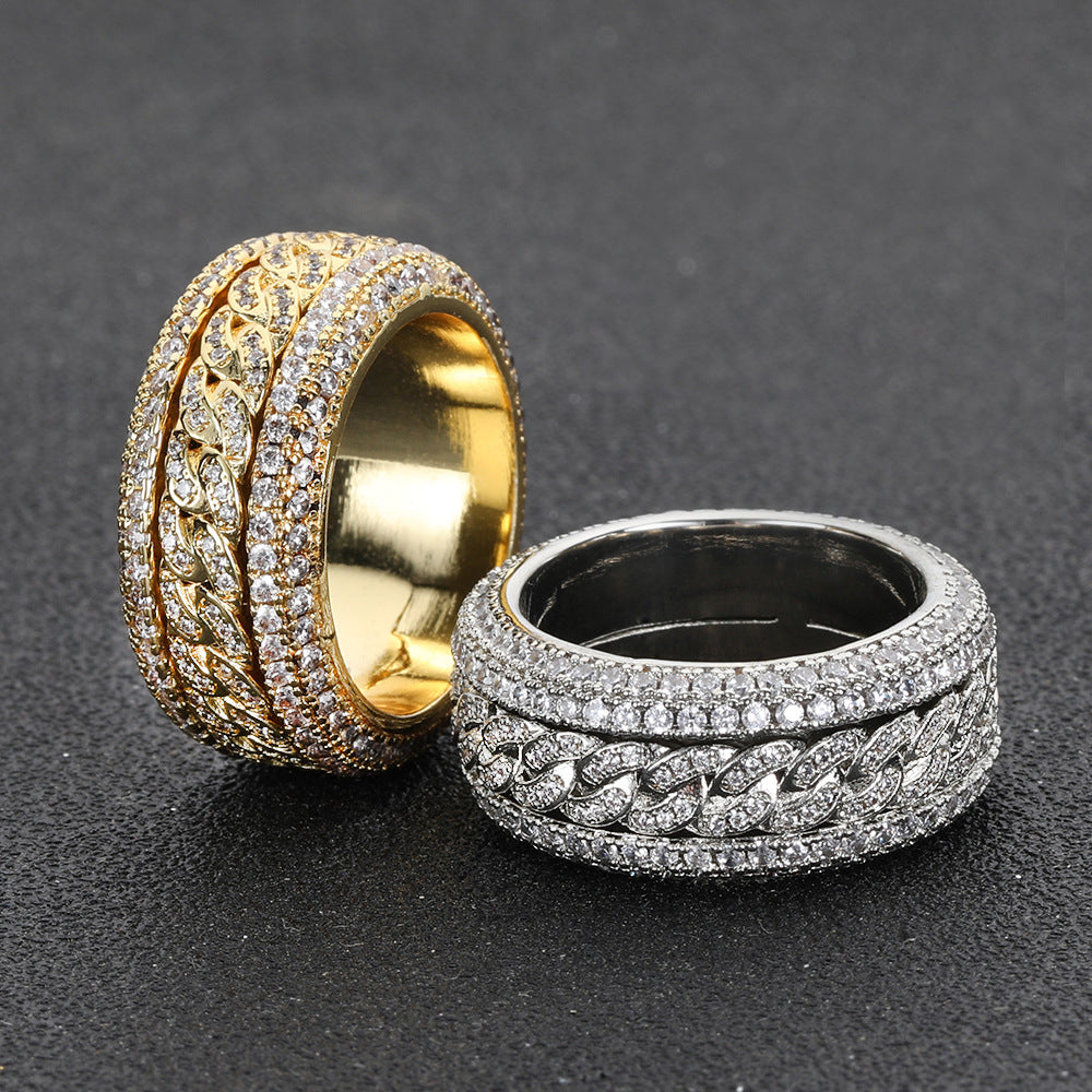 Hip-Hop Cuban Link Ring with Rotatable Zircon – Streetwear Fashion Statement