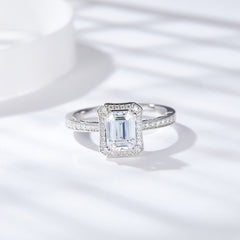 moissanite emerald cut ring 1.25ct D Color Moissanite Ring – Platinum-Plated 925 Silver | engagement rings for women