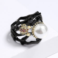 Felistly Jewelry: Fashion Pearl-Inlaid Black Gold Women's Ring - Bohemian Style Jewelry, Handcrafted Premium Party Ring