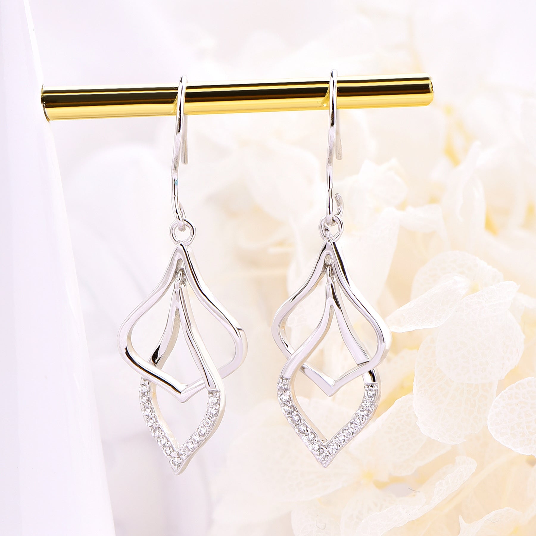 S925 Sterling Silver Hollow Geometric Diamond Earrings – Dangle & Ear Cuff Jewelry for Women