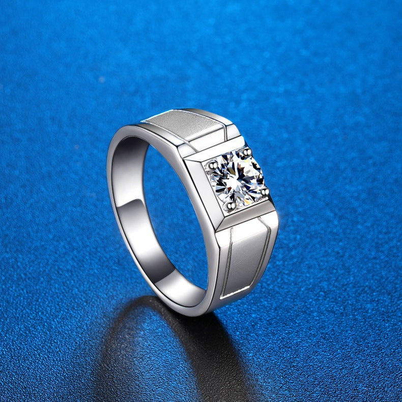 Felistly Jewelry: men gents ring S925 Sterling Silver Moissanite Men's Ring 1ct D Color Closed Thick Plated White Gold Bold & Minimalist Style