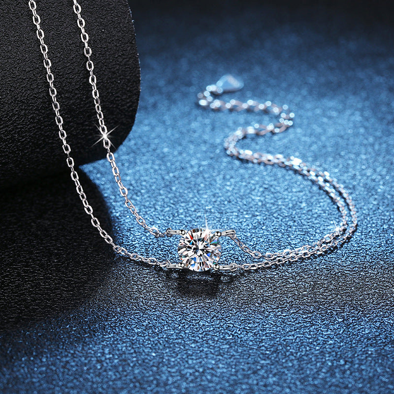 Felistly Jewelry: 1CT Moissanite Double Chain Bracelet - 925 Silver Four-Prong Setting Jewelry for Women
