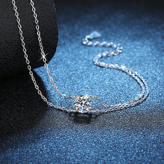 Felistly Jewelry: 1CT Moissanite Double Chain Bracelet - 925 Silver Four-Prong Setting Jewelry for Women