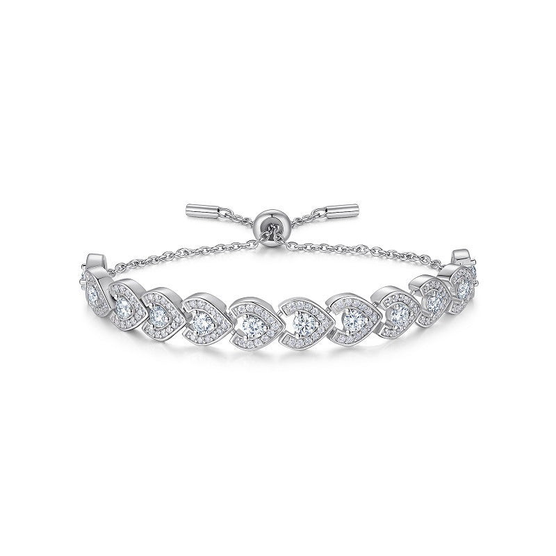 Felistly Jewelry: Heart Shaped Moissanite Bracelet - 925 Silver Dainty Stackable Bangle for Women