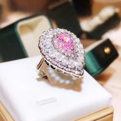 Felistly Jewelry: Ultra Sparkling Cherry Pink Gemstone Oval Ring for Women - Adjustable Open Band, Violet Purple Statement Ring Jewelry