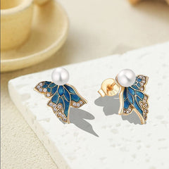 S925 Sterling Silver Butterfly Pearl Earrings for Women – Luxury Minimalist Stud Earrings