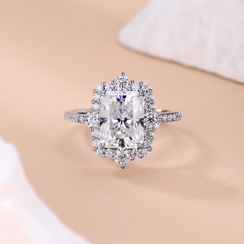 Felistly Jewelry: Radiant Cut Moissanite Engagement Rings | 2025 New 5ct 8x10mm Radiant Cut Full Moissanite Ring in 925 Silver Gold Plated - Cross-Border Best Seller