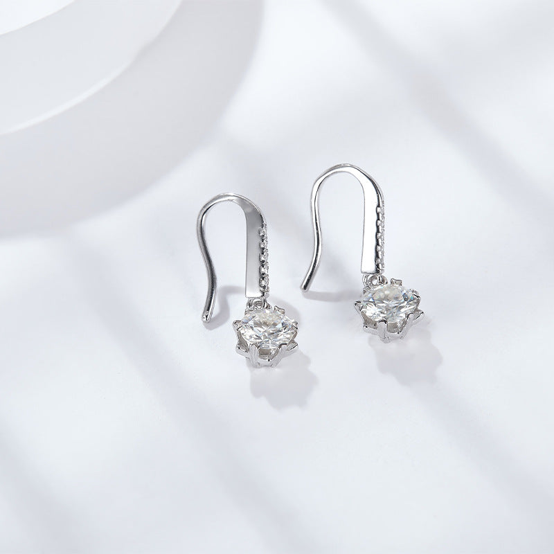 D Color Moissanite Snowflake Earrings – 925 Silver 6-Prong Dangle Earrings for Women