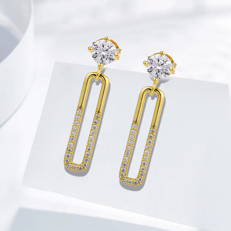 S925 Sterling Silver Cubic Zirconia Huggie Hoop Earrings, Trendy Light Luxury Elegant Earrings for Women